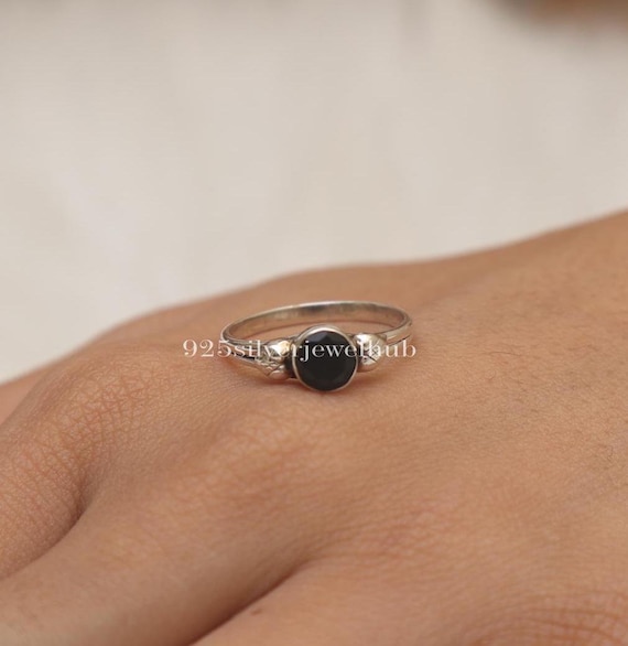 カットブラックオニキスリング、925スターリングシルバーリング 