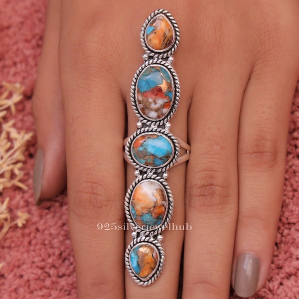Anillo de turquesa ostra natural, anillo de plata de ley 925, anillo con piedra natal de diciembre, anillo hecho a mano, joyería de Halloween, regalo de aniversario