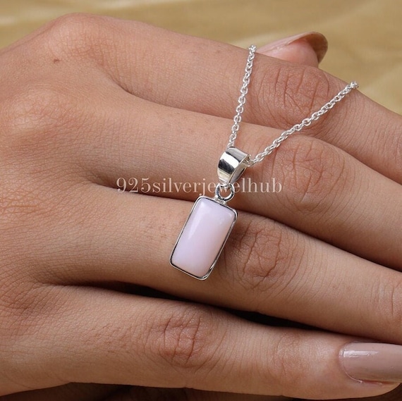 Pink Opal and Crystal Sterling Silver Necklace Pink Opal and Crystal Sterling Silver Necklace
