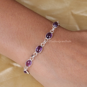 Amethyst Armband, 925 Sterling Silber Armband, Februar Geburtsstein, Handgefertigtes Armband, Minimalistischer Schmuck, Geschenk für Sie, Edelstein Armband