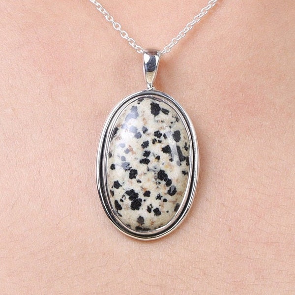 Dalmatian Jasper Pendant, 925 Sterling Silver Pendant, Oval Shape Pendant, Gemstone Pendant, Pendant Necklace, Boho Handmade Jewellery