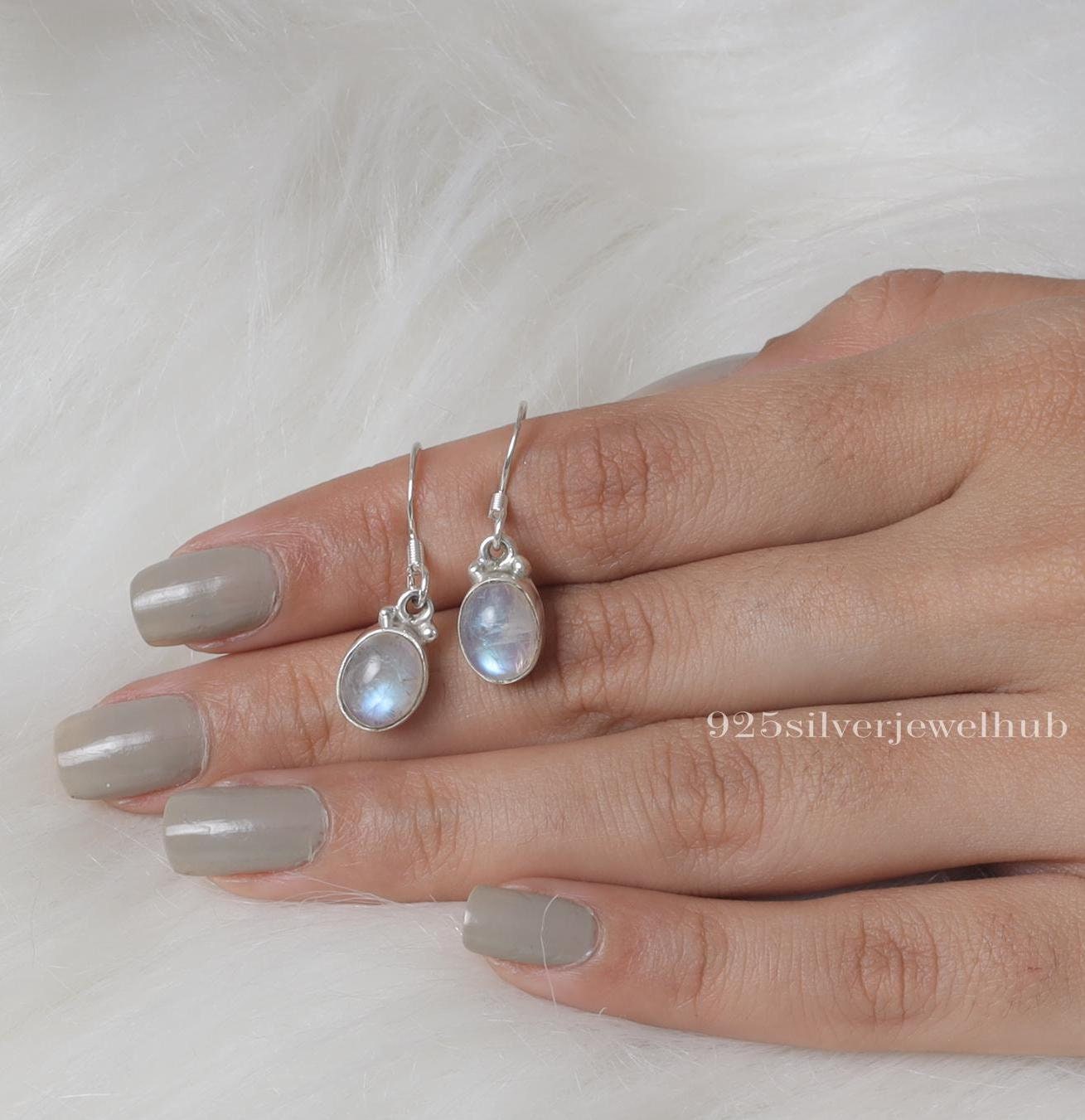 Rainbow Moonstone Earrings, 925 Sterling Silver Earrings, June Birthstone, Oval Gemstone Earrings, Women Silver Jewellery, Gift For Her