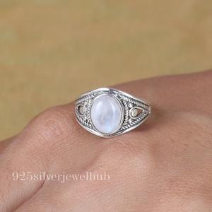 Rainbow Moonstone Ring, 925 Sterling Silver Ring, June Birthstone, Oval Gemstone Ring, Bohemian Ring, Women Silver Ring, Healing Stone Ring