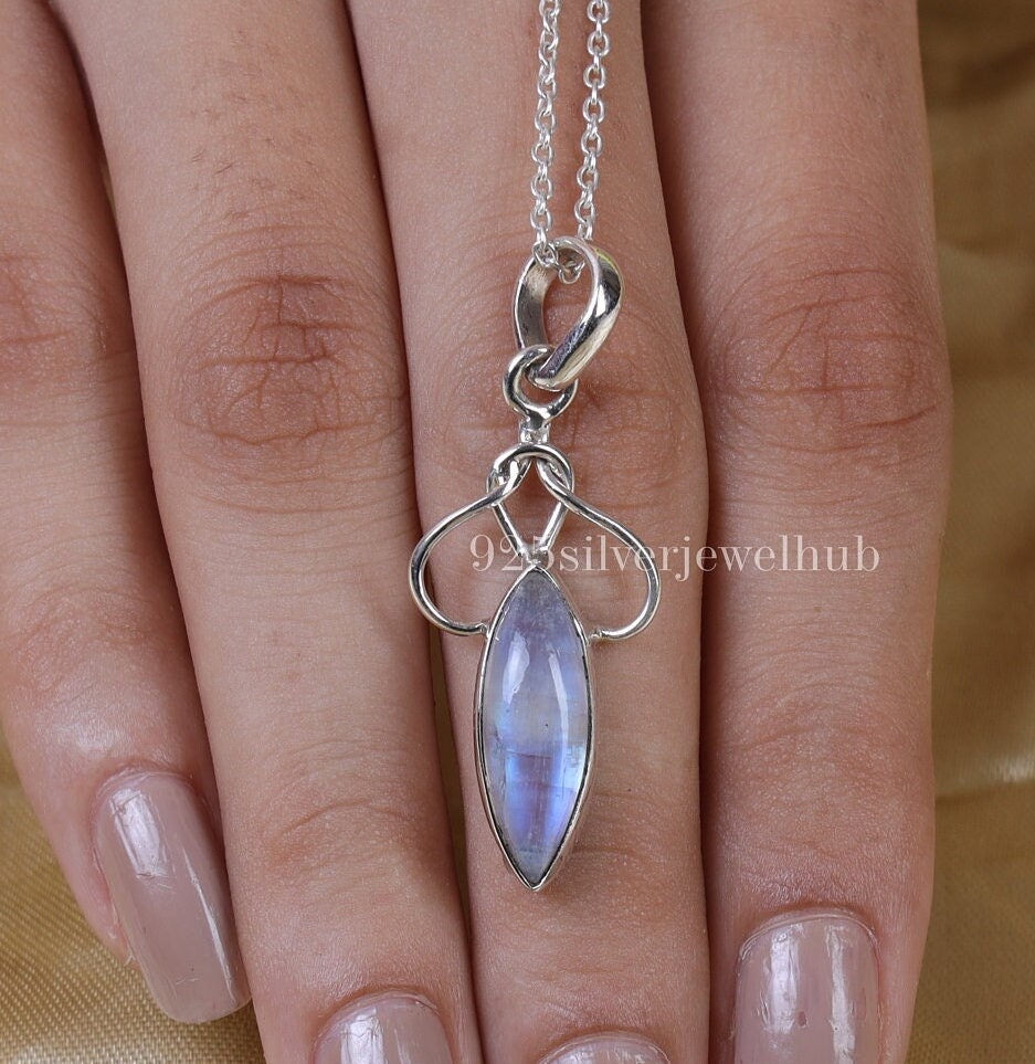 Moonstone Pendant, 925 Sterling Silver Necklace, Marquise Gemstone Pendant, Silver Women Necklace, Handmade Pendant, June Birthstone Jewelry