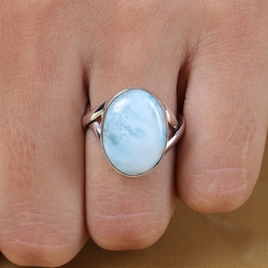 Natural Larimar Ring, 925 Sterling Silver Ring, Oval Shaped Ring, Gemstone Ring, Handmade Ring, Larimar Jewelry. Boho Ring, Statement Ring