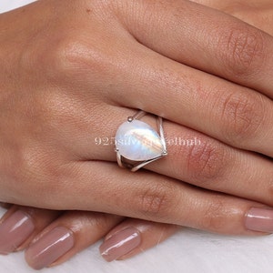 Rainbow Moonstone Ring, 925 Sterling Silver Ring, Crystal Ring, June Birthstone Ring, Handmade Silver Jewellery, Wedding Gift for Women