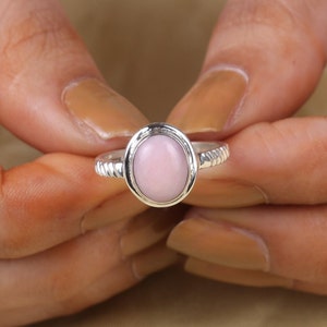 Pink Opal Ring, 925 Sterling Silver Ring, October Birthstone, Oval Gemstone Ring, Pink Crystal Ring, Handmade Jewelry, Personalized Gifts image 2