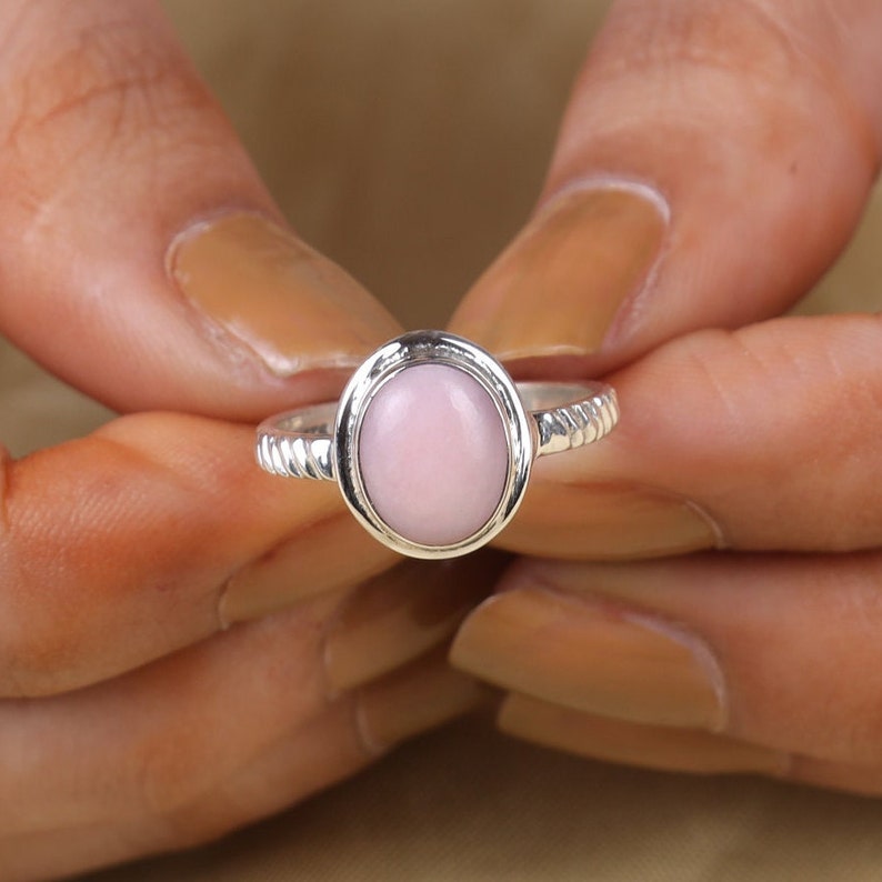 Pink Opal Ring, 925 Sterling Silver Ring, October Birthstone, Oval Gemstone Ring, Pink Crystal Ring, Handmade Jewelry, Personalized Gifts image 2
