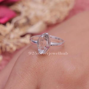 Raw Herkimer Diamond Ring, 925 Solid Sterling Silver Ring, Handmade Ring, Minimalist Gemstone Ring, Halloween Jewellery, Gift For Women
