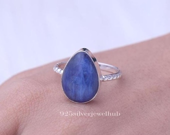 Natürlicher Kyanit Ring, 925 Sterling Silber Ring, September Birthstone Ring, Birne Edelstein Ring, Frauen Silber Schmuck, Geschenk für sie