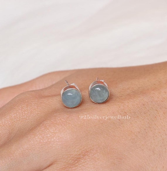 Aquamarine Studs, 925 Sterling Silver Stud Earrings, Handmade Studs  Earring, March Birthstone, Gemstone Jewellery, Hippie Studs Earring