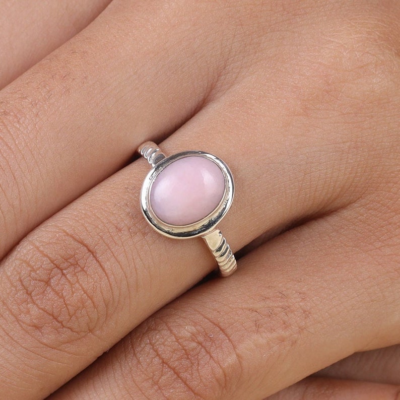 Pink Opal Ring, 925 Sterling Silver Ring, October Birthstone, Oval Gemstone Ring, Pink Crystal Ring, Handmade Jewelry, Personalized Gifts image 1