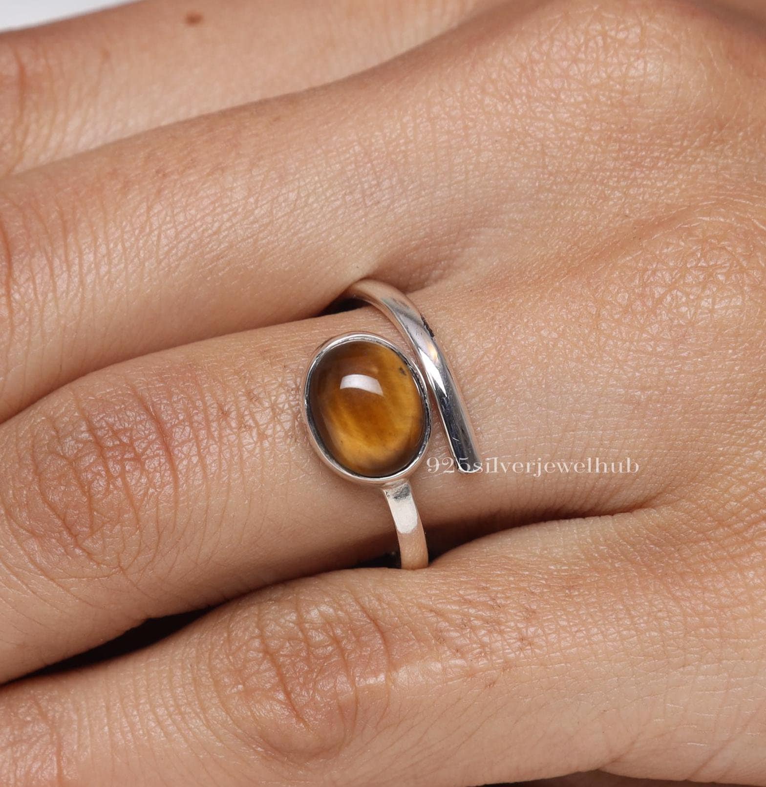 Natural Tiger Eye Ring, 925 Sterling Silver Ring, Oval Gemstone