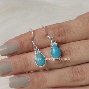 Arizona Turquoise Earrings, 925 Sterling Silver Earrings, December Birthstone, Pear Shaped Earrings, Dangle Drop Earrings, Turqoiuse Jewelry