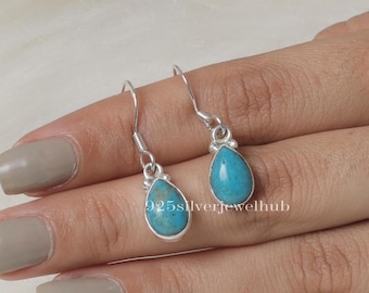 Arizona Turquoise Earrings, 925 Sterling Silver Earrings, December Birthstone, Pear Shaped Earrings, Dangle Drop Earrings, Turqoiuse Jewelry