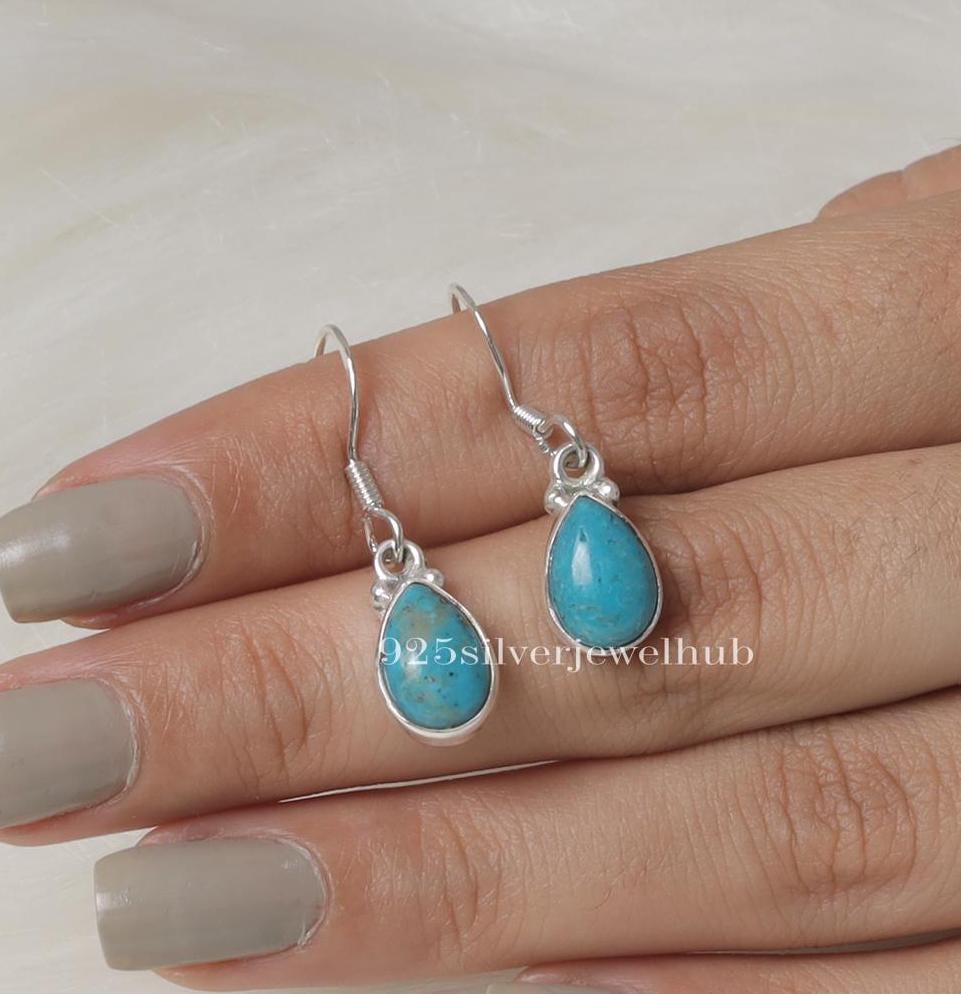 Arizona Türkis Ohrringe, 925 Sterling Silber Ohrringe, Dezember Geburtsstein, birnenförmige Ohrringe, baumeln Tropfen Ohrringe, Türkis Schmuck