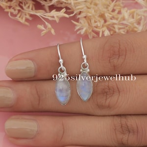 Rainbow Moonstone Earrings, 925 Sterling Silver Earrings, June Birthstone Earrings, Marquise Gemstone Earrings, Moonstone Silver Jewellery