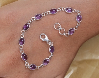 Amethyst Armband, 925 Sterling Silber Armband, Februar Geburtsstein, Handgefertigtes Armband, Minimalistischer Schmuck, Geschenk für Sie, Edelstein Armband