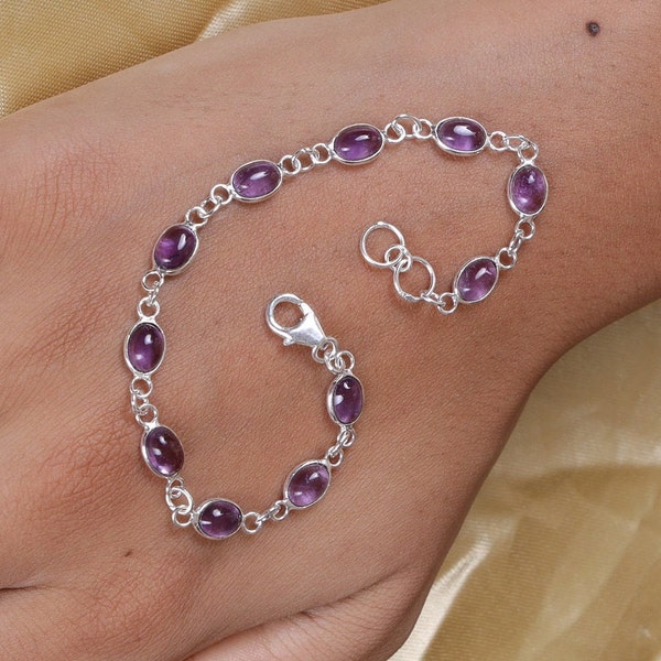 Amethyst Bracelet, 925 Sterling Silver Bracelet, February Birthstone, Handmade Bracelet, Minimalist Jewelry, Gift for Her, Gemstone Bracelet