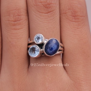 Blue Topaz & Kyanite Ring, 925 Sterling Silver Ring, Gemstone Ring, Handmade Ring, Women Silver Jewellery, Anniversary Gift For Wife