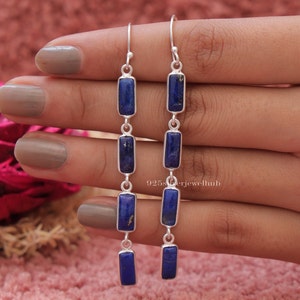 Lapis Lazuli örhängen, 925 sterlingsilverörhängen, hängande örhängen, ädelstensörhängen, silversmycken för kvinnor, jubileumspresent bild 3