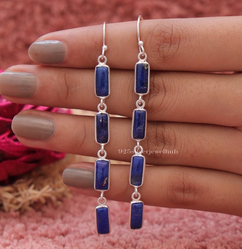 Lapis Lazuli örhängen, 925 sterlingsilverörhängen, hängande örhängen, ädelstensörhängen, silversmycken för kvinnor, jubileumspresent bild 3