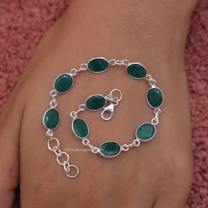 Emerald Bracelet, 925 Sterling Silver Bracelet, Faceted Gemstone Bracelet, May Birthstone Bracelet, Minimalist Jewelry, Handmade Bracelet