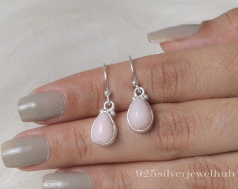Pendientes de ópalo rosa, pendientes de plata de ley 925, pendientes colgantes, joyería de plata con ópalo, pendientes de piedras preciosas hechos a mano, regalo para ella