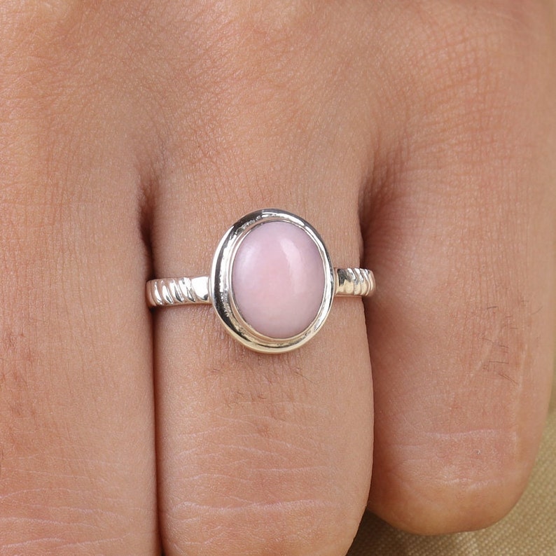 Pink Opal Ring, 925 Sterling Silver Ring, October Birthstone, Oval Gemstone Ring, Pink Crystal Ring, Handmade Jewelry, Personalized Gifts image 3