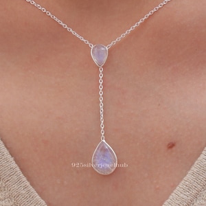 Rainbow Moonstone Pendant, 925 Sterling Silver Necklace, June Birthstone, Pear Gemstone Pendant, Silver Drop Pendant, Necklace With Chain