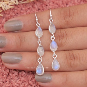 Rainbow Moonstone Earrings, 925 Sterling Silver Earrings, June Birthstone, Pear Gemstone Earrings, Moonstone Silver Jewelry, Gift For Her