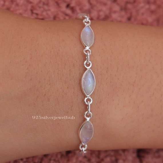 Bracelet Réglable En Argent 925 Avec Pierre De Lune Arc-en-ciel - Fait Main, Ajustable, Neuf Sans Emballage