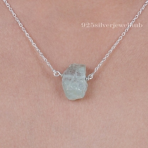 Raw Aqua Chalcedony Pendant, 925 Sterling Silver Necklace, Pendant With Chain, Rough Gemstone Necklace, Pendant for Women, Handmade Jewelry