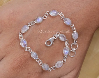 Rainbow Moonstone Bracelet, 925 Sterling Silver Bracelet, Handmade Bracelet, June Birthstone Bracelet, Gemstone Bracelet, Minimalist Jewelry
