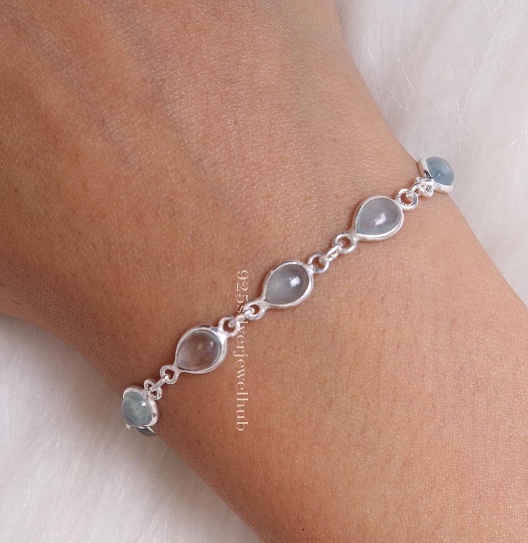Aquamarine Bracelet, 925 Sterling Silver Bracelet, Handmade