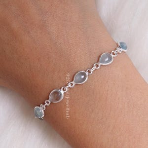 Aquamarine Bracelet, 925 Sterling Silver Bracelet, Handmade Bracelet, March Birthstone Bracelet, Gemstone Jewelry, Wedding Gift For Women
