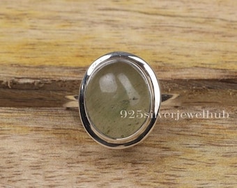 Bague en préhnite naturelle, bague en argent sterling 925, bague avec pierres précieuses curatives, bijoux en argent pour femme, bague faite main, bague bohème, cadeau pour elle