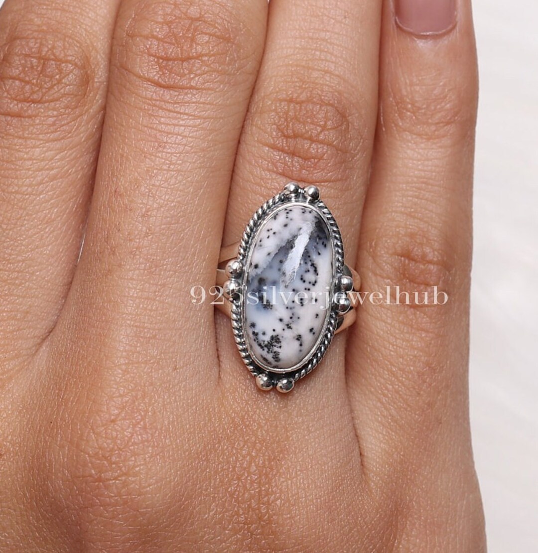 Dendrite White Opal Gold Ring