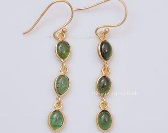 Pendientes de peridoto natural, pendientes de plata maciza chapada en oro de 18k, pendientes colgantes, pendientes hechos a mano, joyería para mujer, regalo para ella