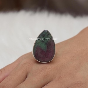 Ruby Zoisite Ring, 925 Sterling Silver Ring, Natural Gemstone Ring, Handmade Ring, Women Silver Jewellery, Anniversary Gift For Wife