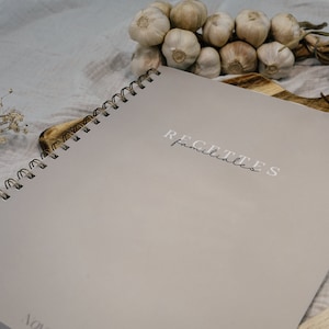 Greige recipe book to complete - family recipe book, cookbook, family memories, minimalist, gift idea