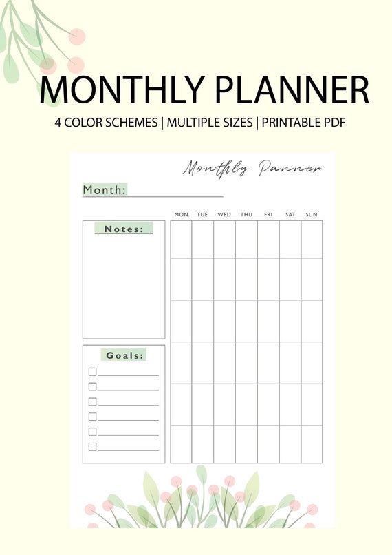 MONTHLY Planner Overview Template Printable Planner Binder - Etsy