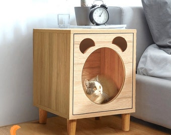 Mueble para Gatos Arenero para Gatos Casa de Aseo Gatos Mascotas de Madera con Puerta y Amplia Entrada para Sala de Estar Dormitorio Entrada