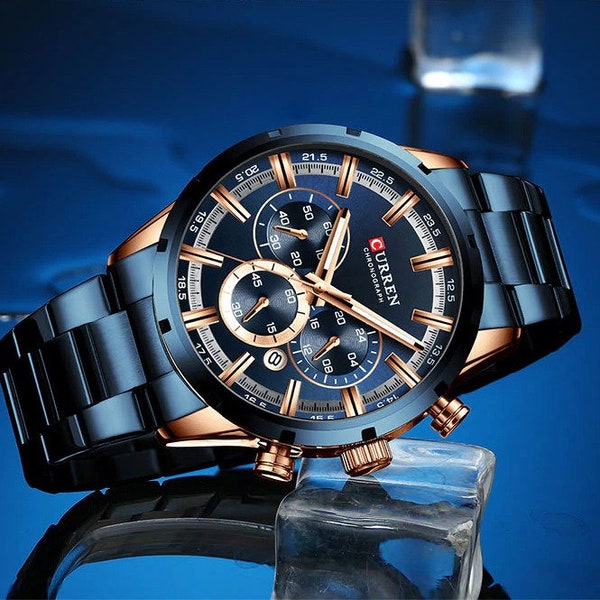 CURREN Casual Sport Uhr für Männer Top-Marke Luxus Military Armbanduhr Uhr Mode Chronograph Armbanduhr Eleganter Mann 8355 Blau Stahl