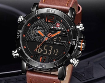 NAVIFORCE montre de Sport décontractée pour hommes Top marque de luxe montre-bracelet militaire horloge mode montre-bracelet homme élégant 9134 cuir noir