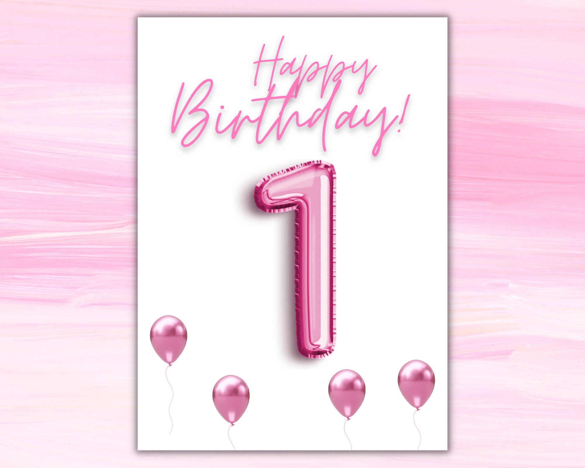 1st Birthday Card Number One Pink Cute Fun Handwritten - Etsy