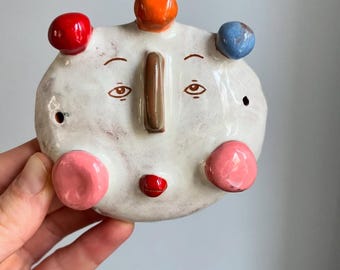 MADE TO ORDER: Whimsical Ceramic Wall Art, Colorful Wall Art, Wall Mask, Hallway Art