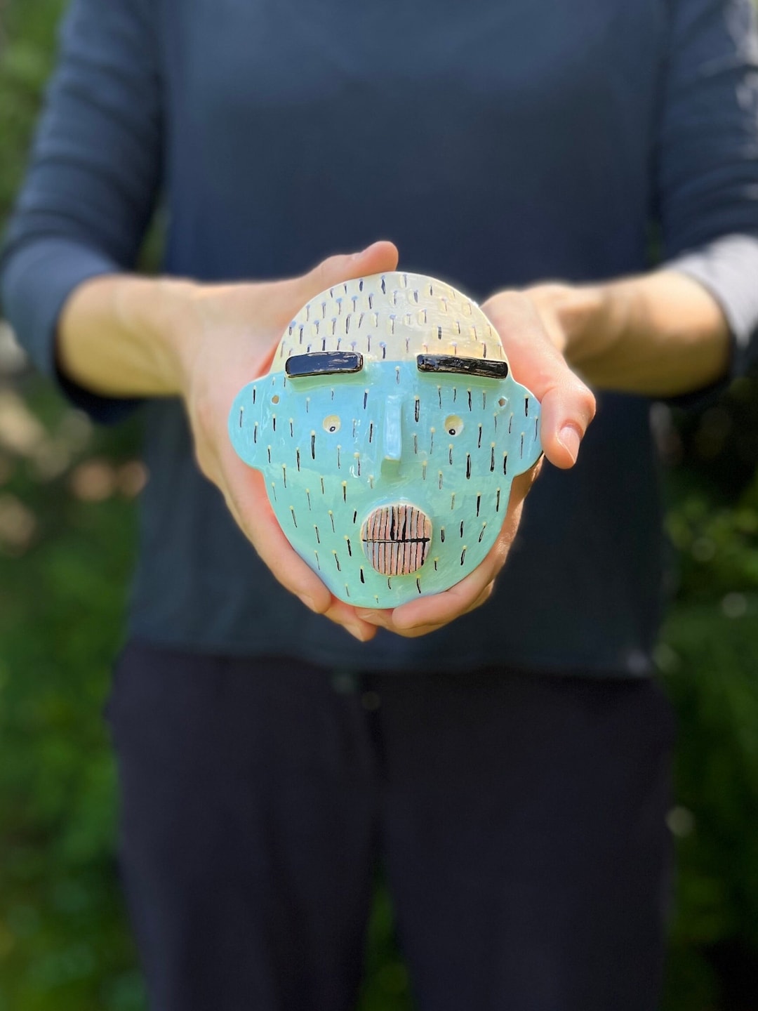 Original Wall Art Decorative Mask, Handpainted and Handmade Ceramic