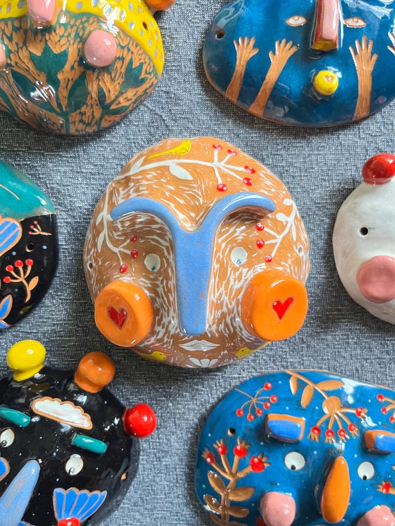 Original Wall Art Decorative Mask, Handpainted and Handmade Ceramic Wall Decoration, Unique Entryway Art, Original Artisan Gift, Clay Mask