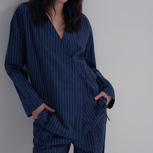 Cotton Two Piece Set,Double Breasted Minimal Top Set Woman,V-neck Top,Formal And Casual Outfit,Oversized,Fall Outfit,Home Lounge Wear